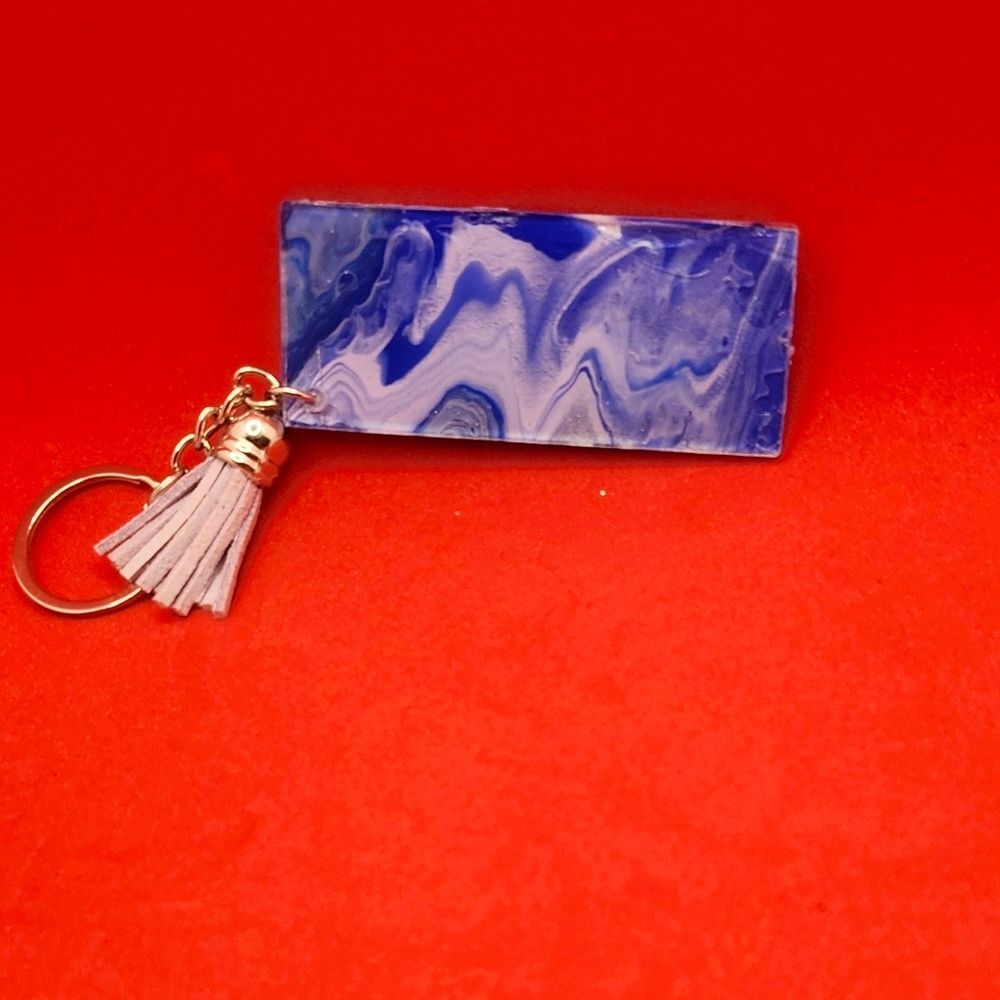 Hand Crafted Keychain Marble Zipper Pull Bag Charm with Tassel